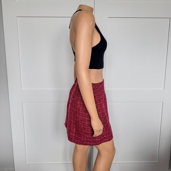 NWT-Blue Rain of Francesca’s-Clara Tweed Mini Skirt-Burgundy Red-Women’s Small - Picture 3 of 11